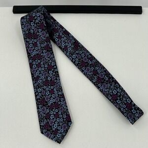 Mens‎ Floral Necktie Blue Purple Black Microfiber On the Town Wedding Tie